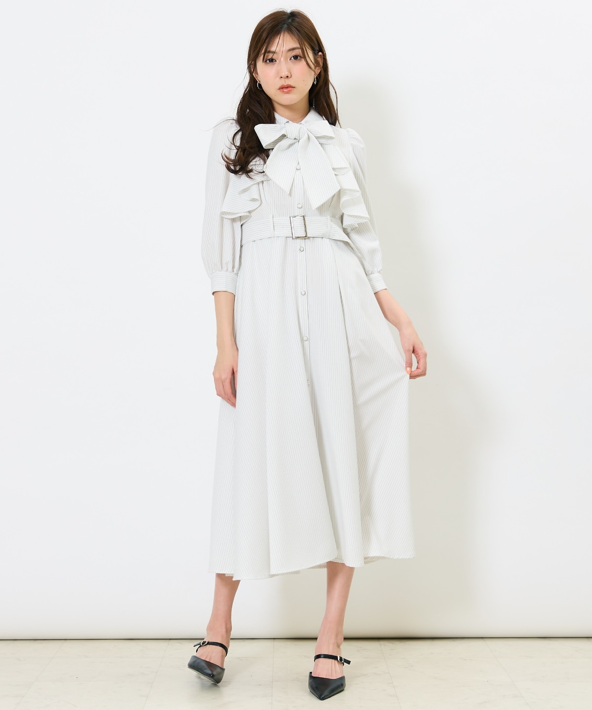 ストライプフリルケープワンピース