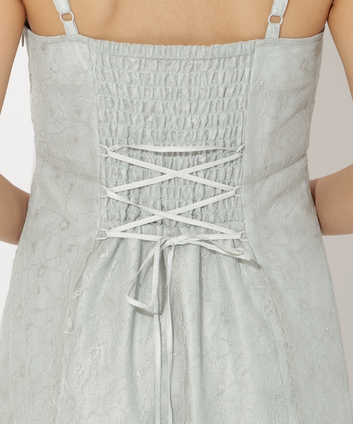 チュールフリルブラウス+レースキャミドレス