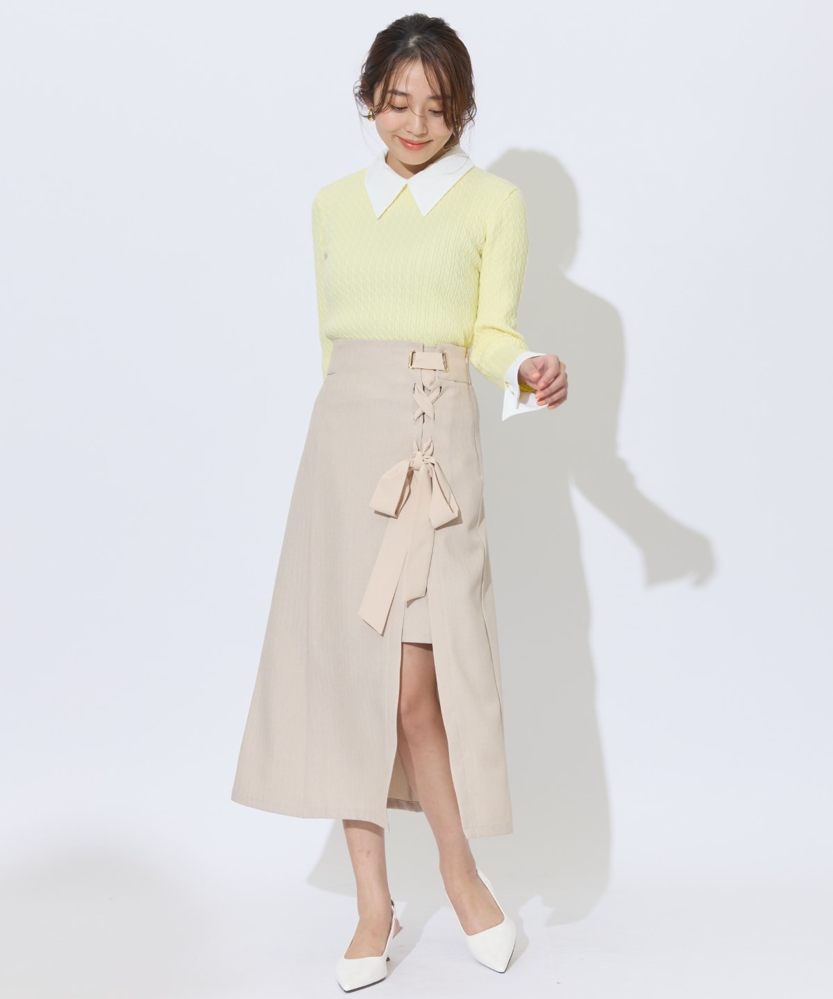 シャツレイヤード風ケーブル編みプルオーバー