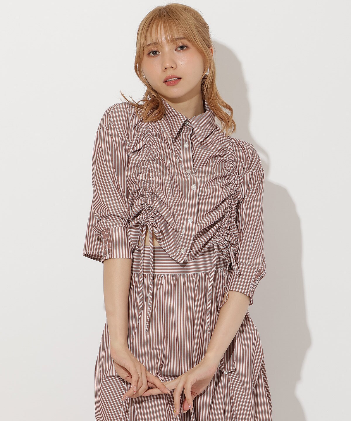 ストライプシャーリングブラウス