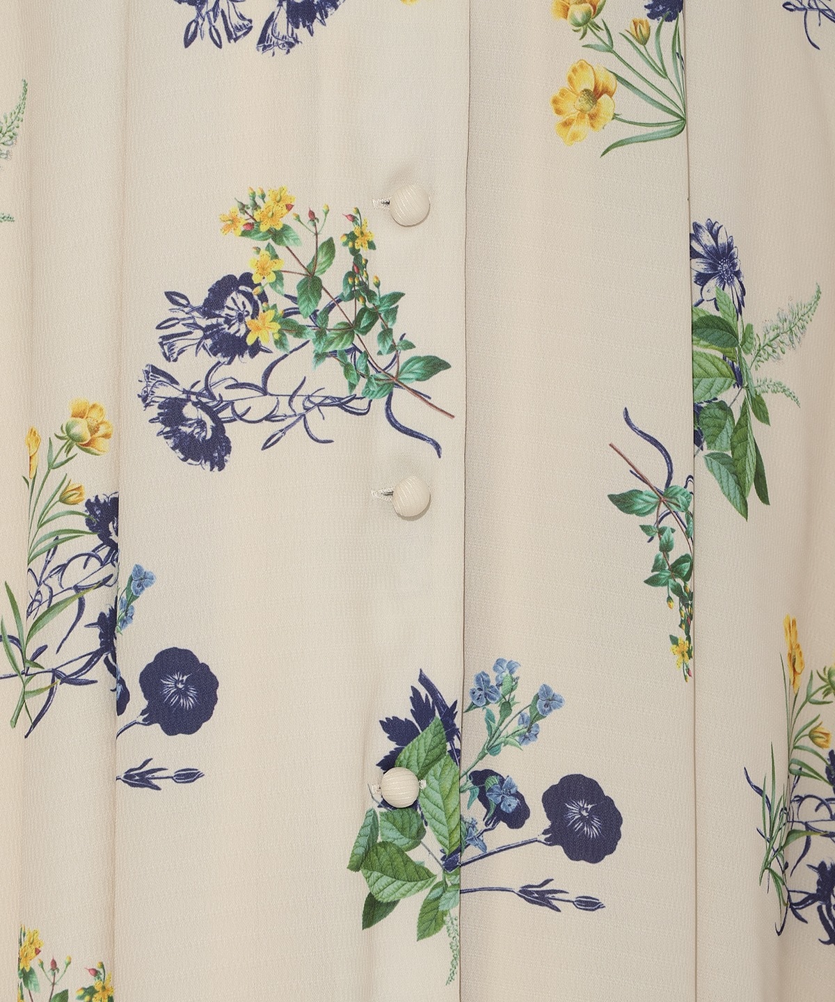 ドローイングフラワー配色襟長袖ワンピース