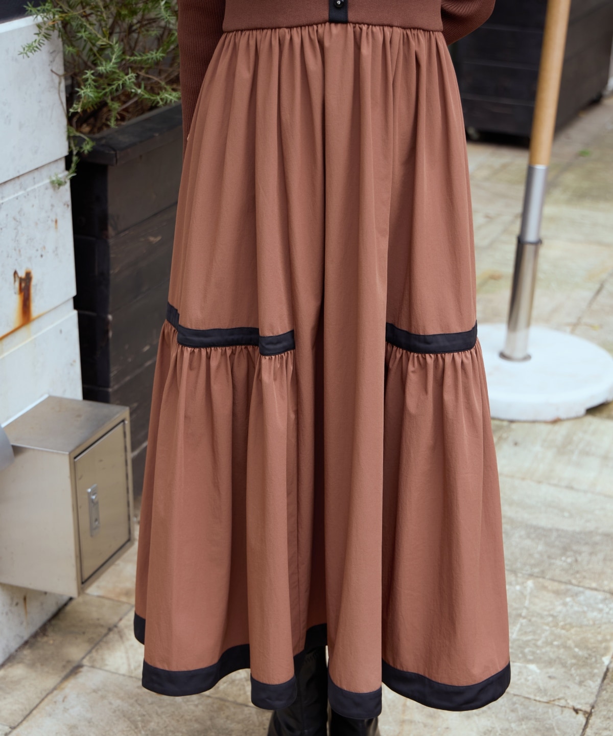 配色ニットドッキングワンピース