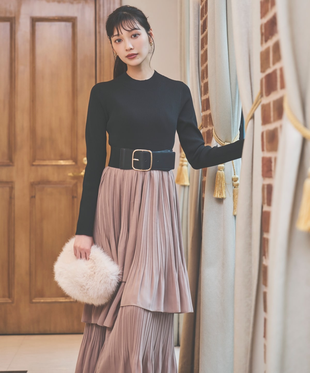 消しプリーツドッキングワンピース