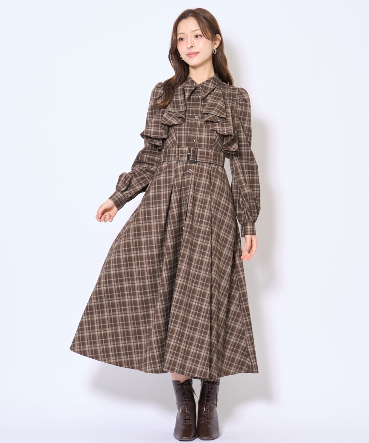 フリルケープシャツワンピース