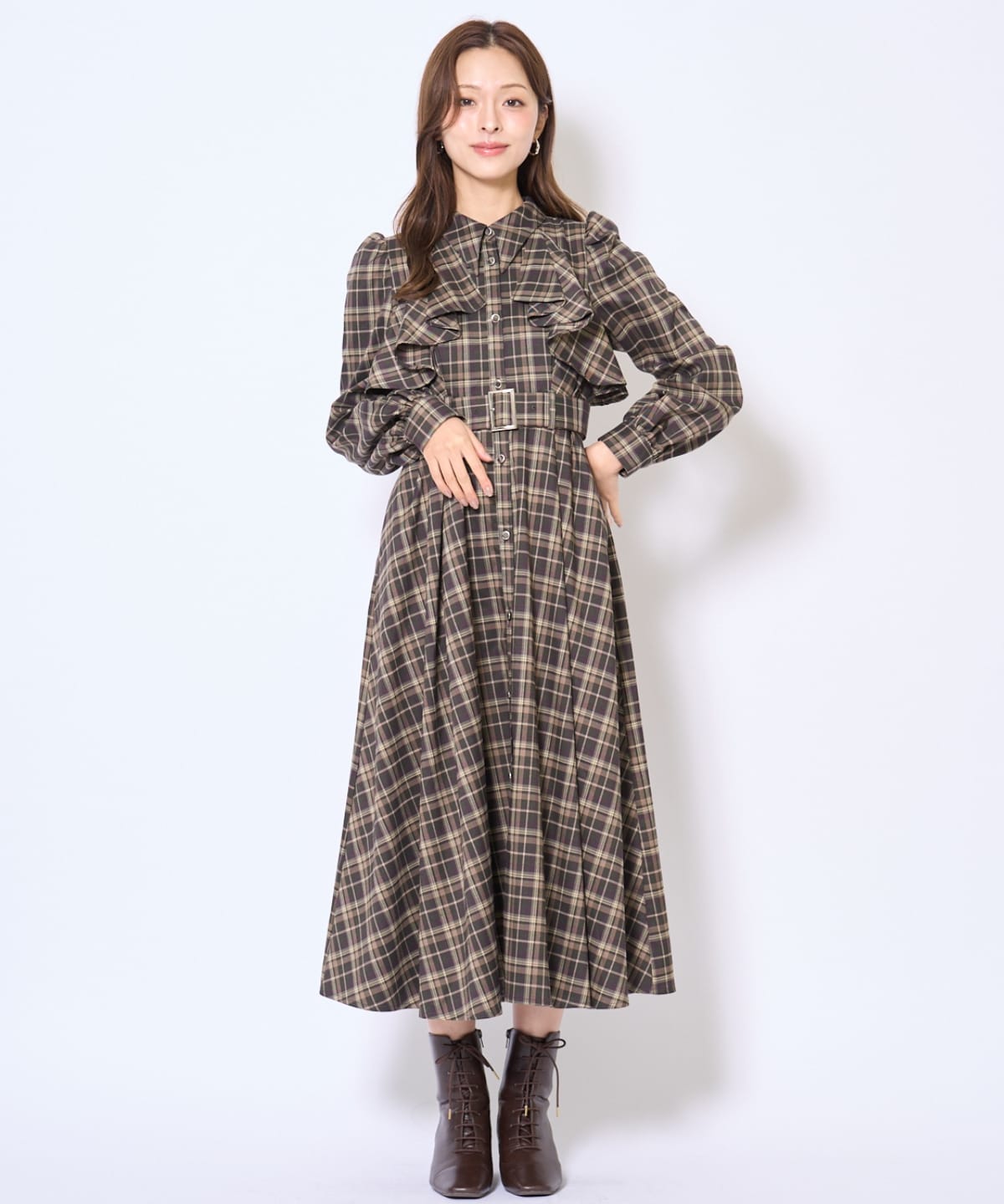 フリルケープシャツワンピース