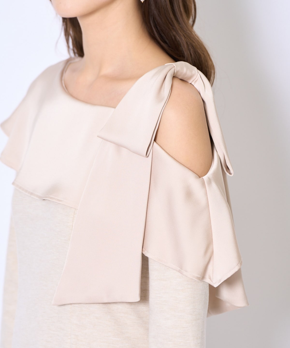 ショルダーリボンカットソーワンピース