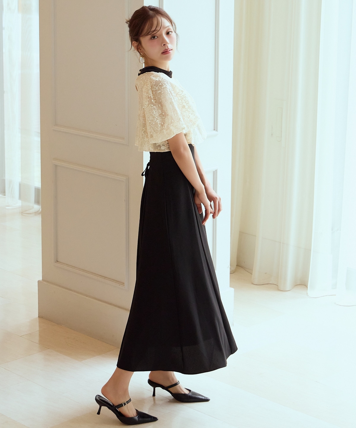 ベロアトリミングブラウス×ドレス