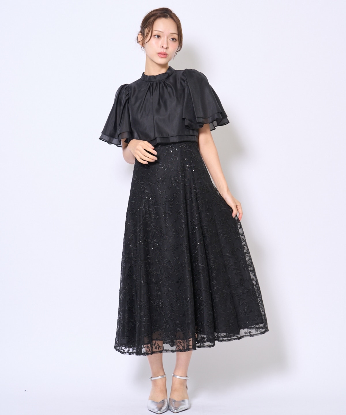 【再入荷予約受付中】ラメボタニカルレースレイヤードドレス