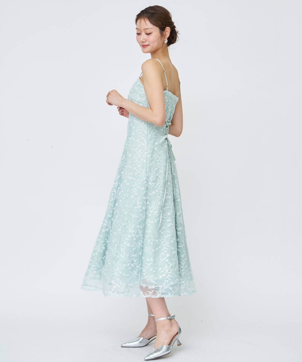 ラメボタニカルレースレイヤードドレス