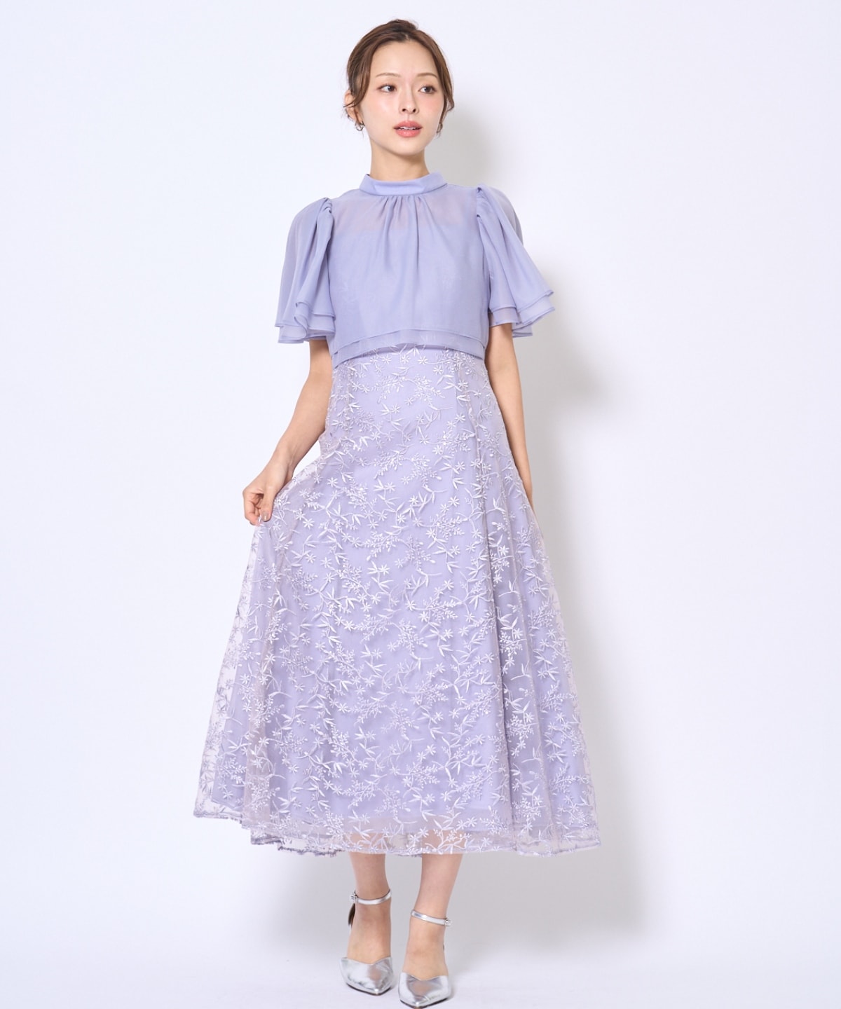 【再入荷予約受付中】ラメボタニカルレースレイヤードドレス