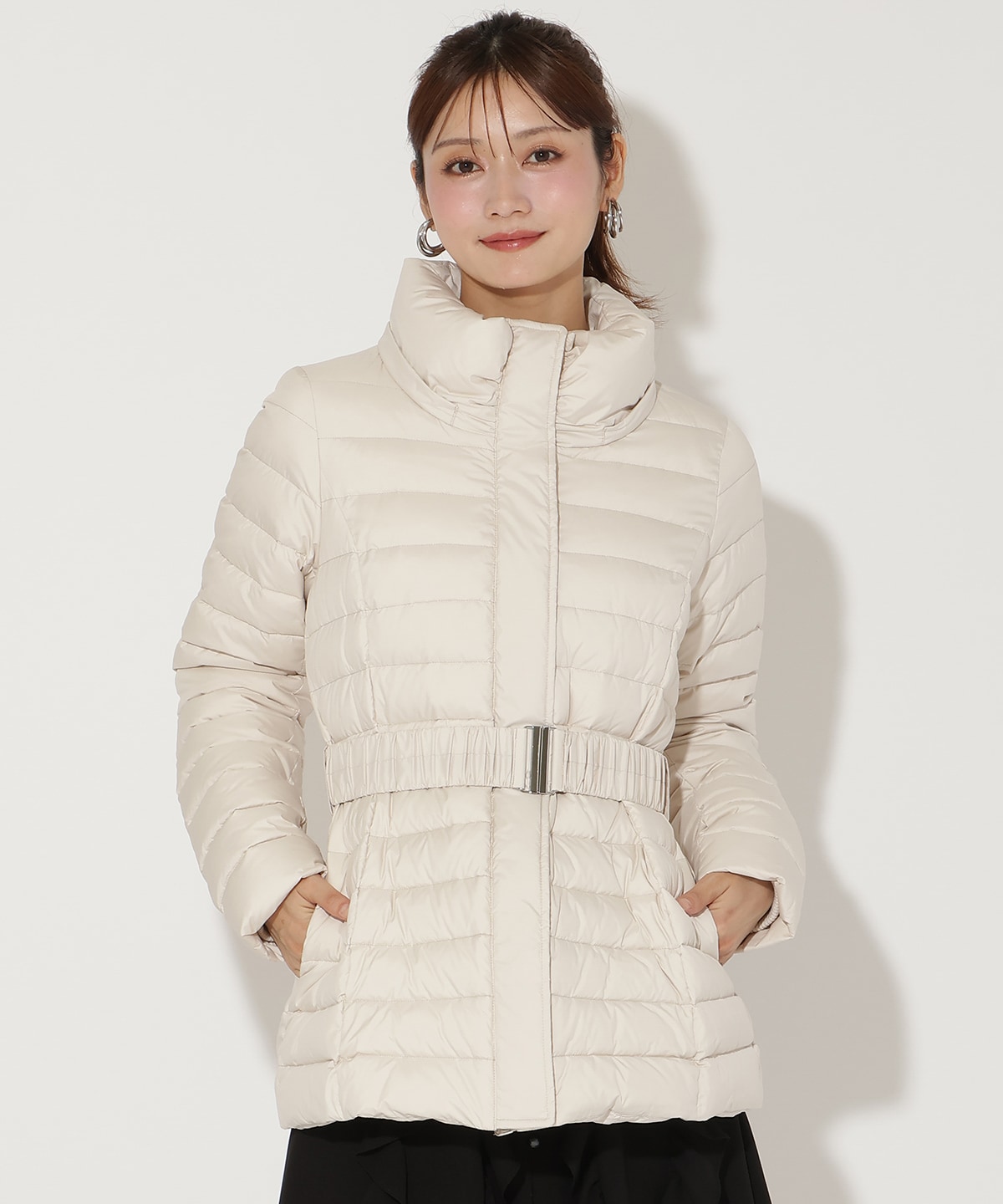 ベルト付きFOXファーミドル丈ダウン