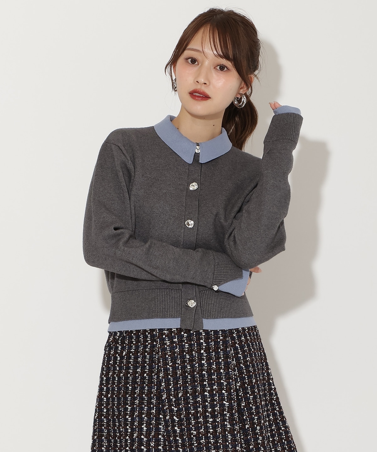 レイヤードライクニットカーデ