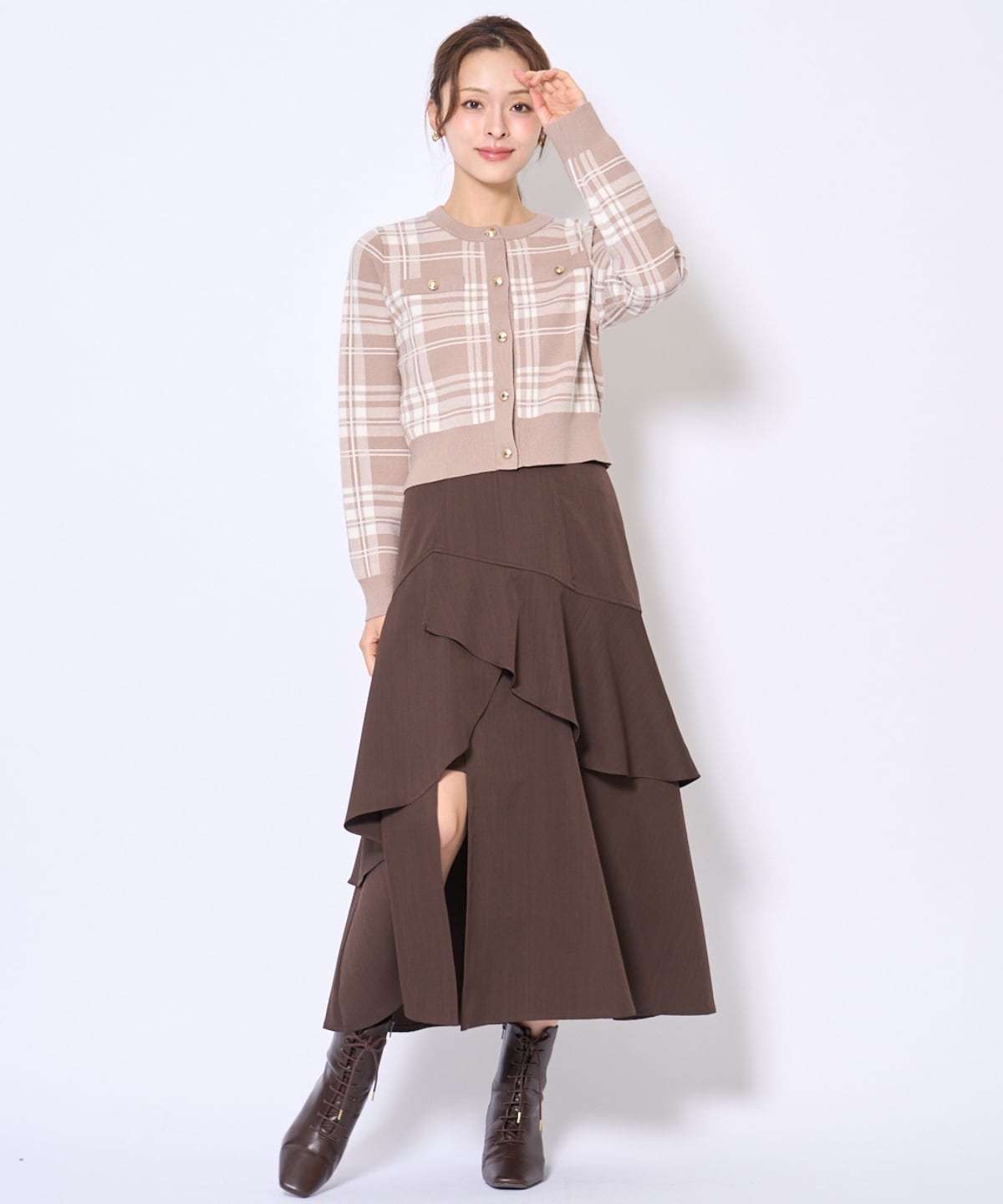 チェックジャガードニットカーディガン