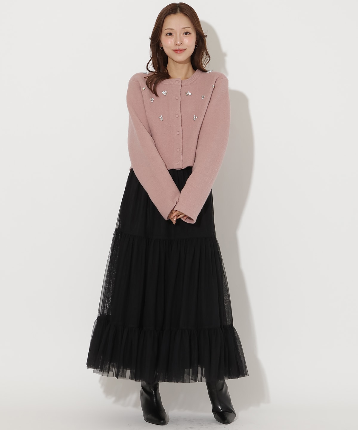 ビジュー付きニットカーディガン