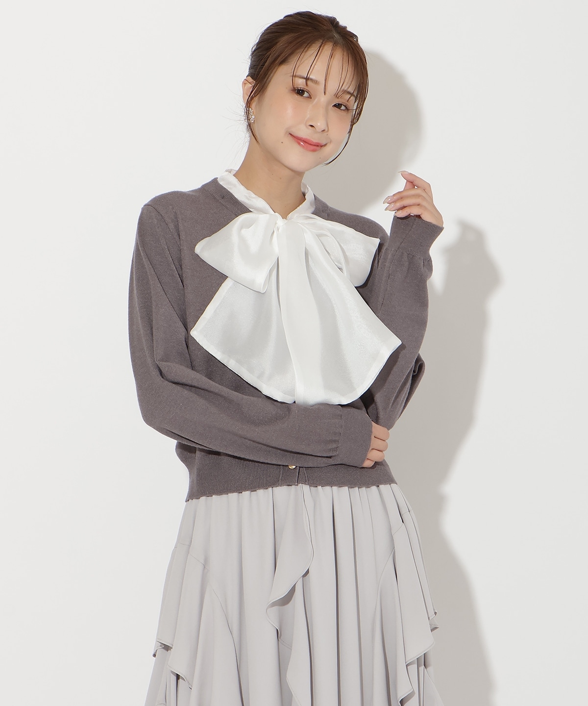 【先行予約受付中】異素材リボンニットカーディガン