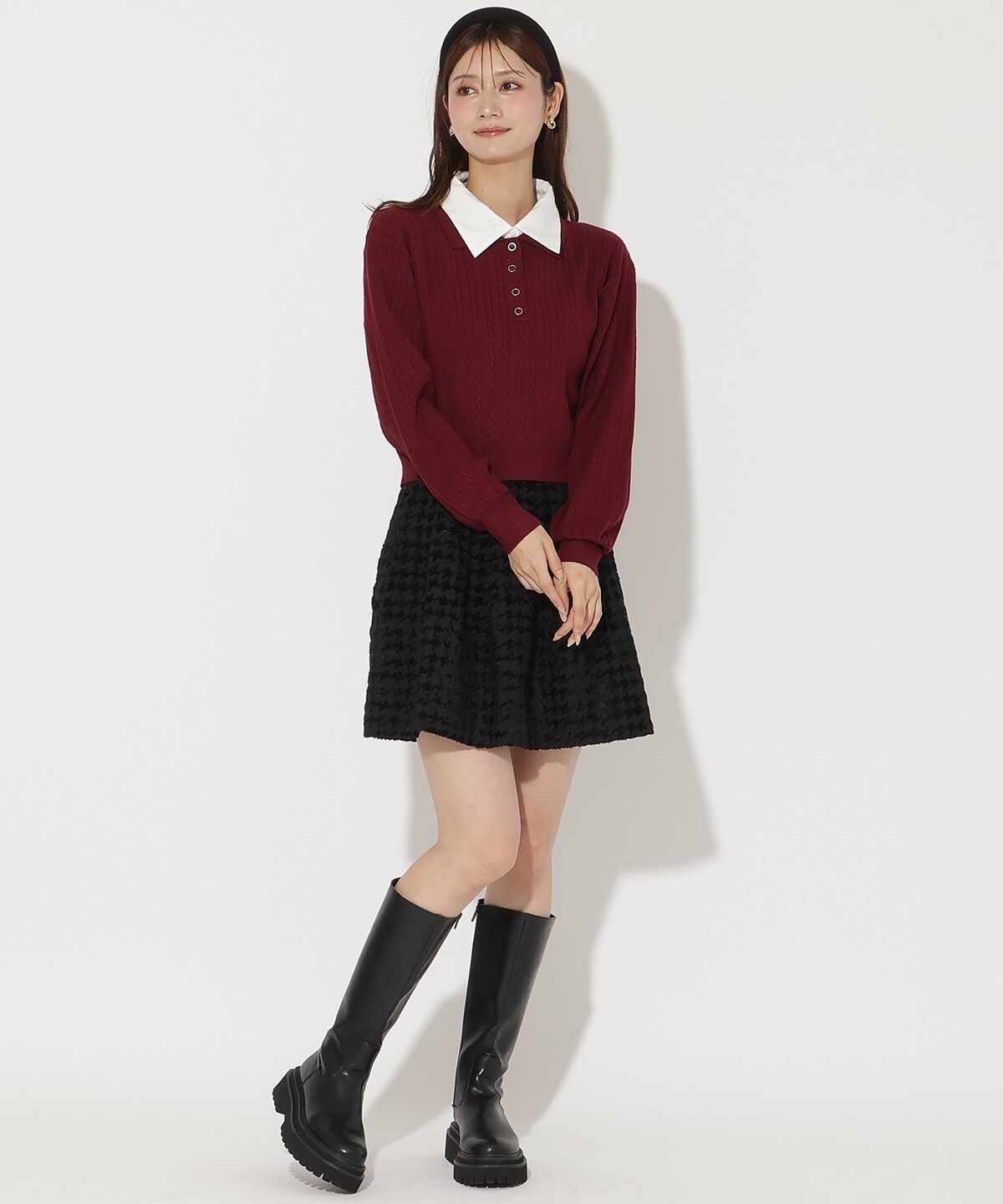 シャツ襟ケーブルニット