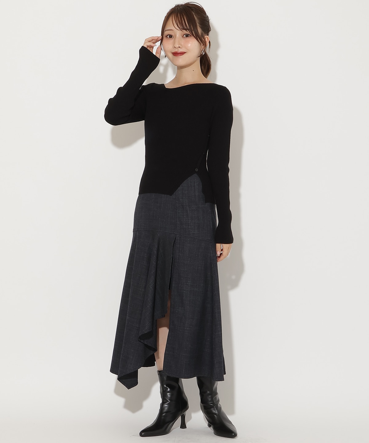 アシメVネック長袖プルオーバー