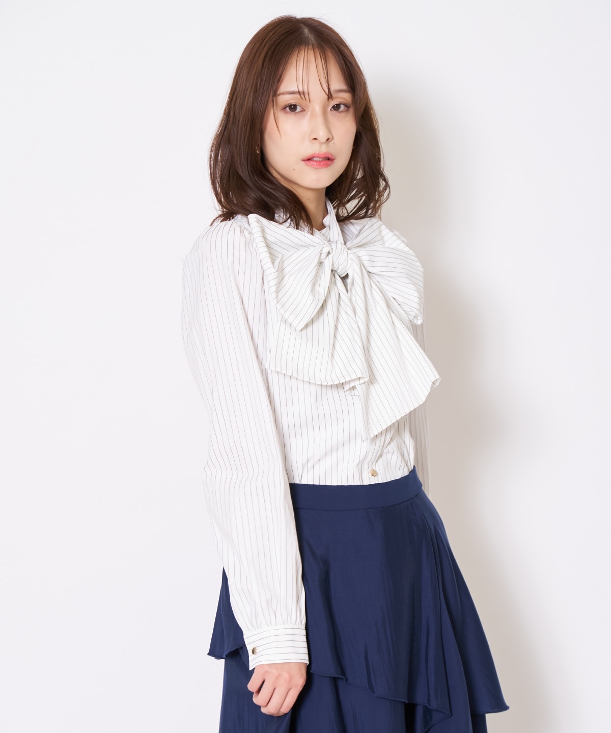【先行予約受付中】バタフライリボンストライプブラウス
