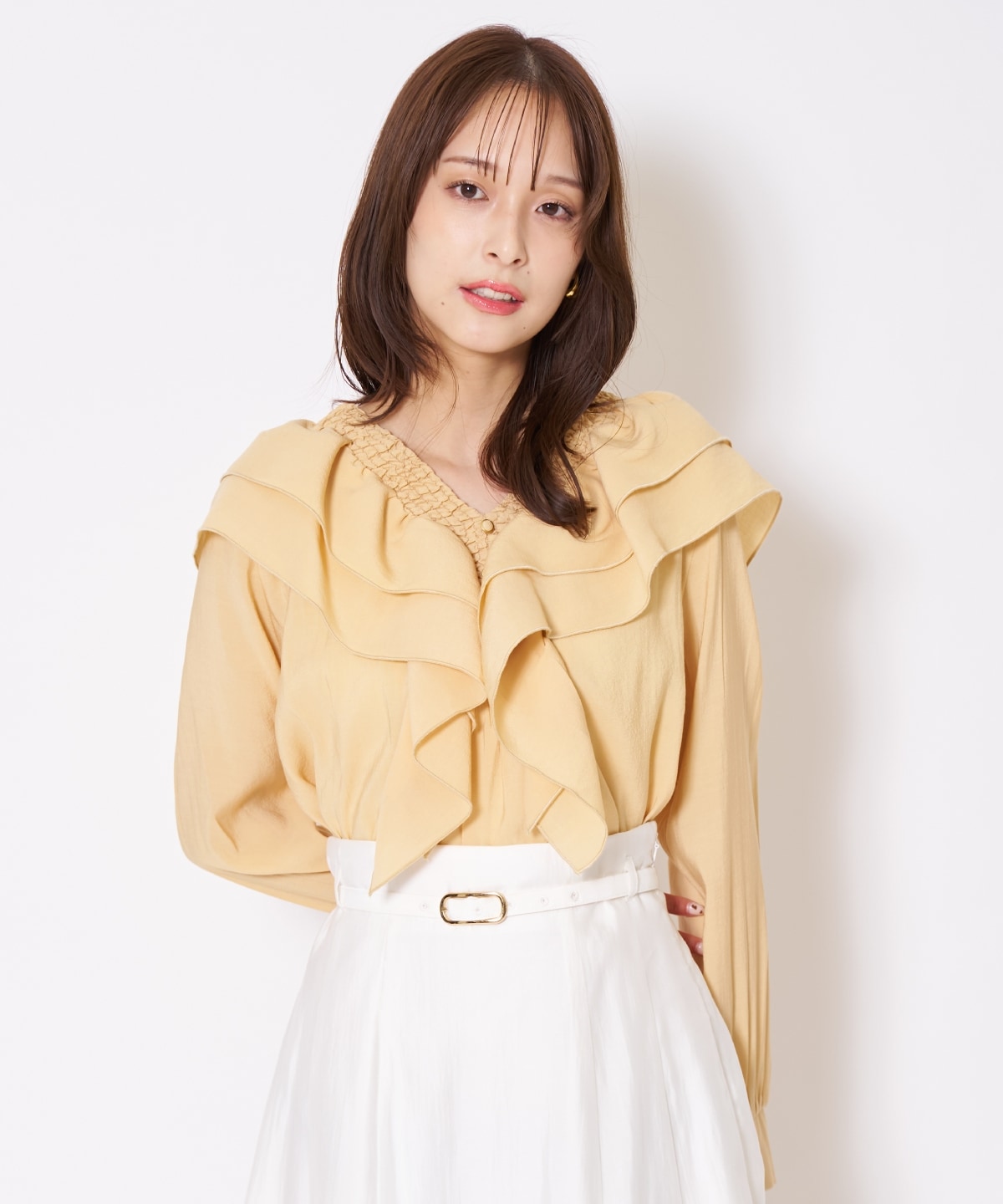 【先行予約受付中】シャーリングフリルブラウス