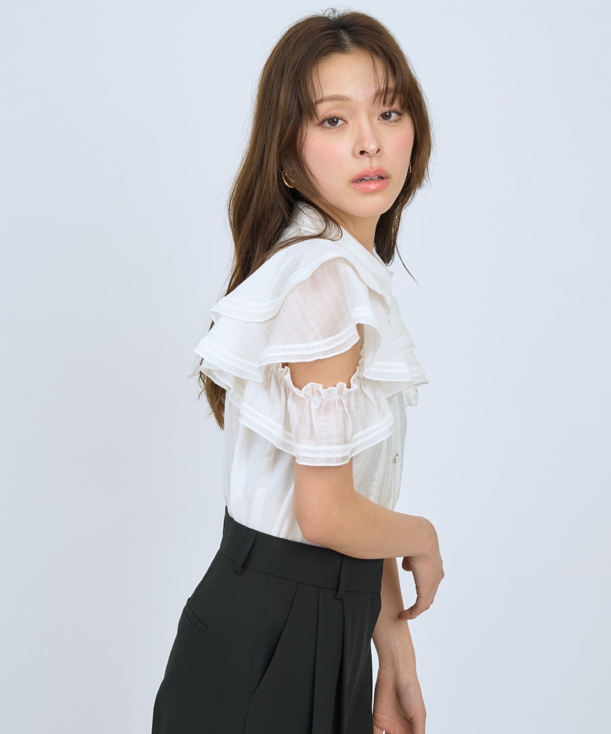 【先行予約受付中】ラッフルスリーブシャツブラウス