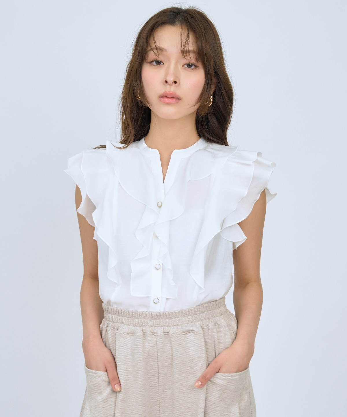【先行予約受付中】フレンチスリーブラッフルブラウス
