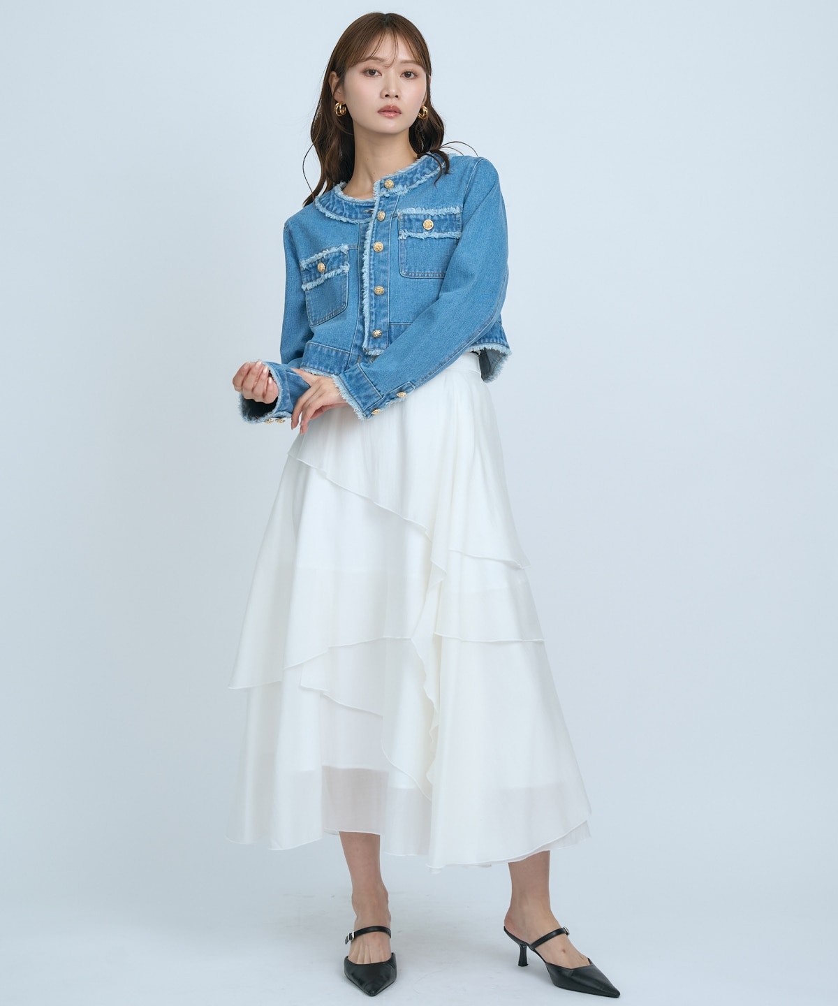 アシンメトリーシフォンラッフルスカート