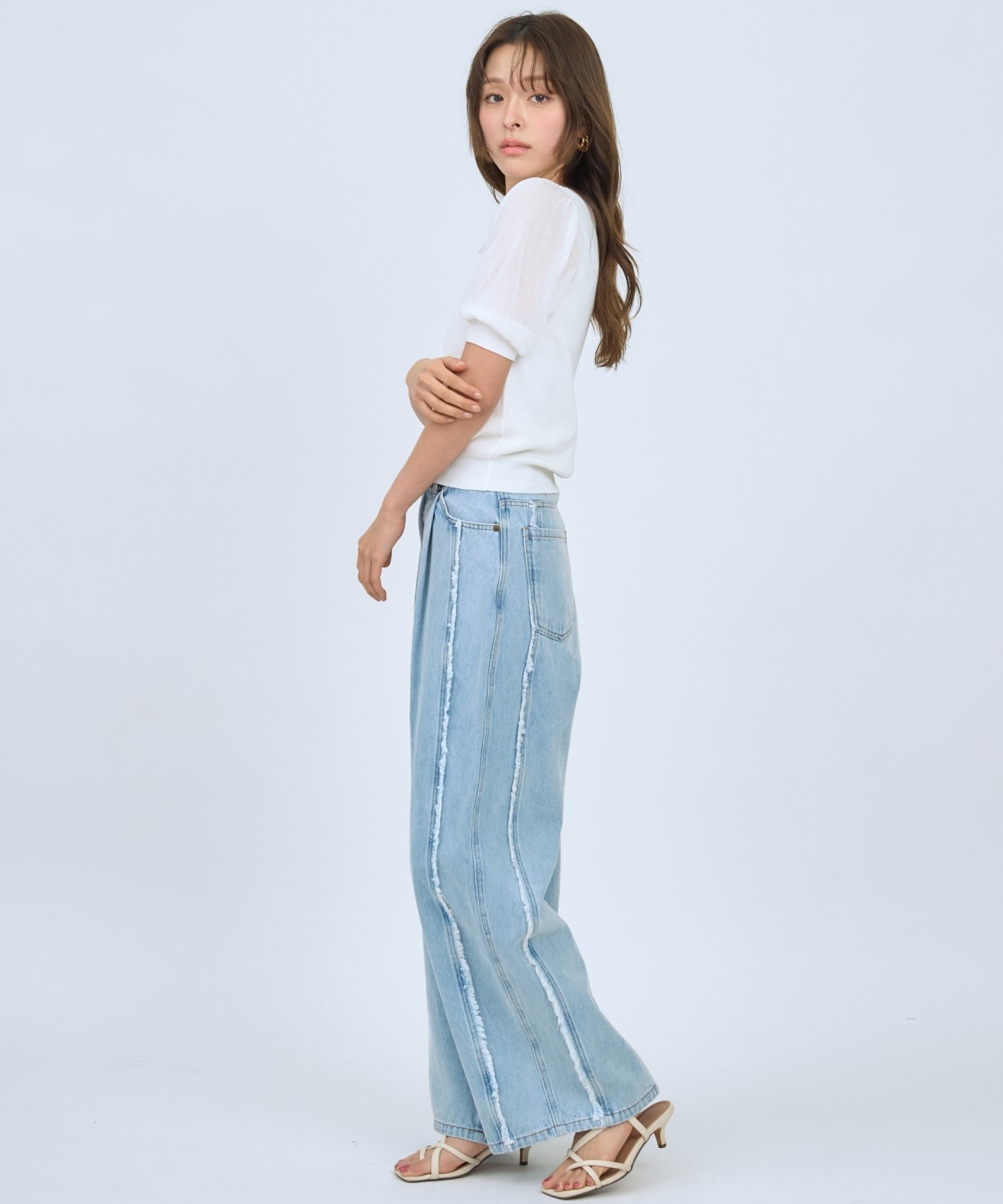 【先行予約受付中】フリンジラインワイドデニムパンツ