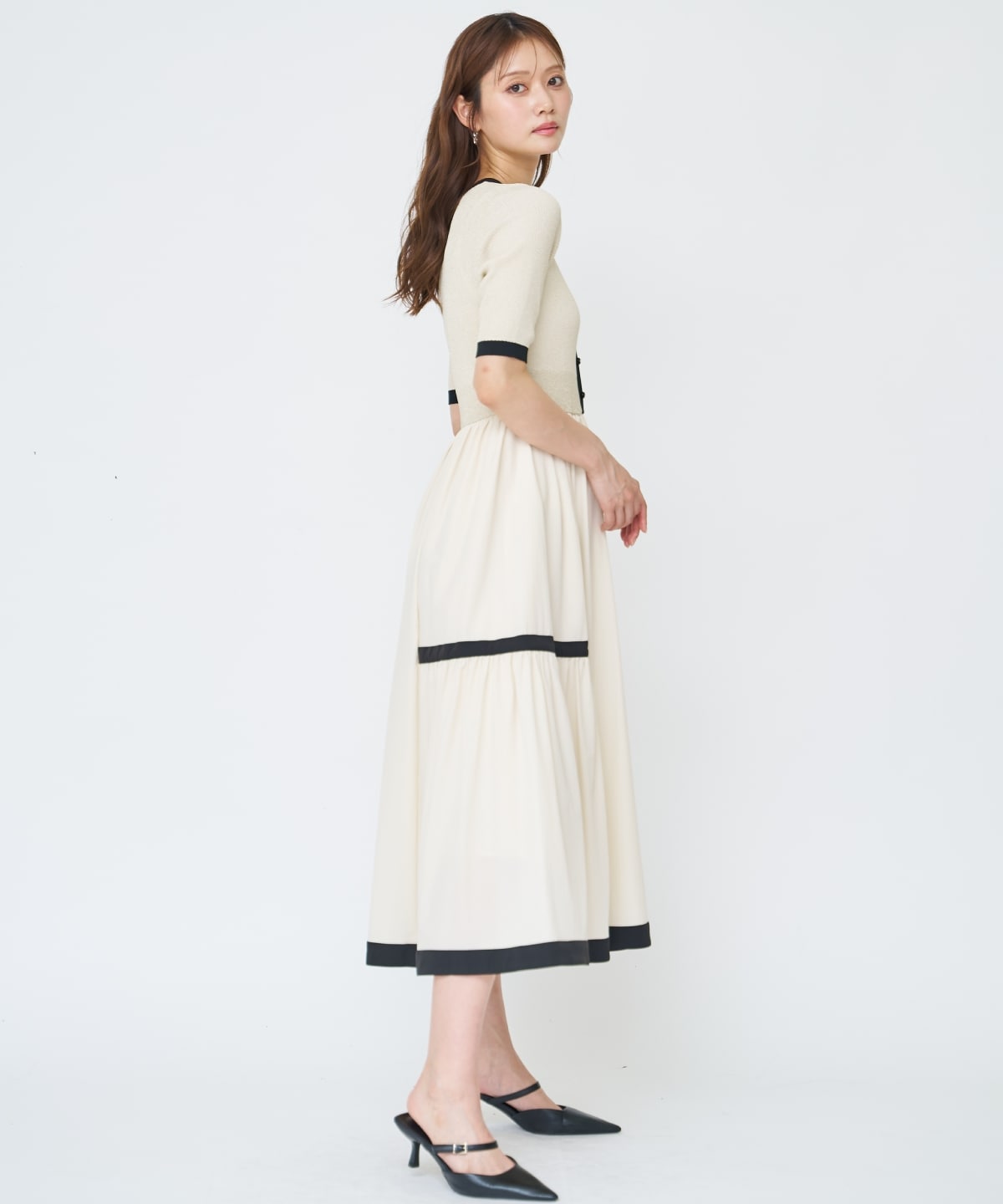 【先行予約受付中】ラメ入り配色ドッキングワンピース