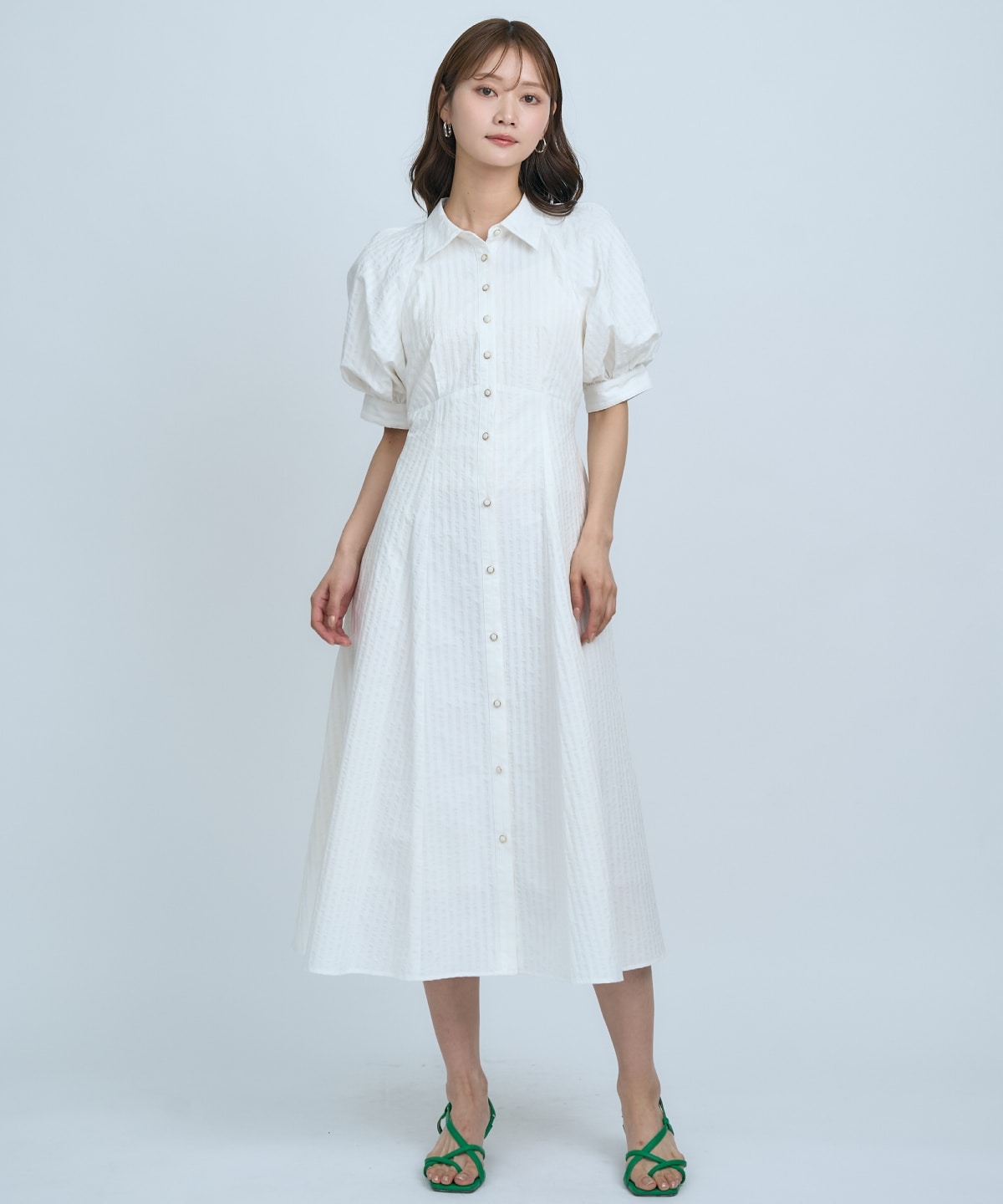 【先行予約受付中】ボリュームスリーブストライプワンピース