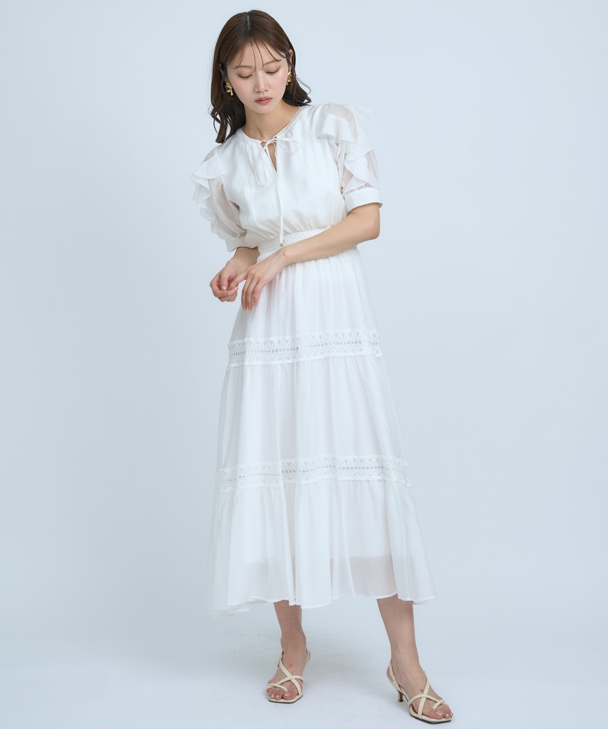 【先行予約受付中】フリルスリーブレースティアードワンピース