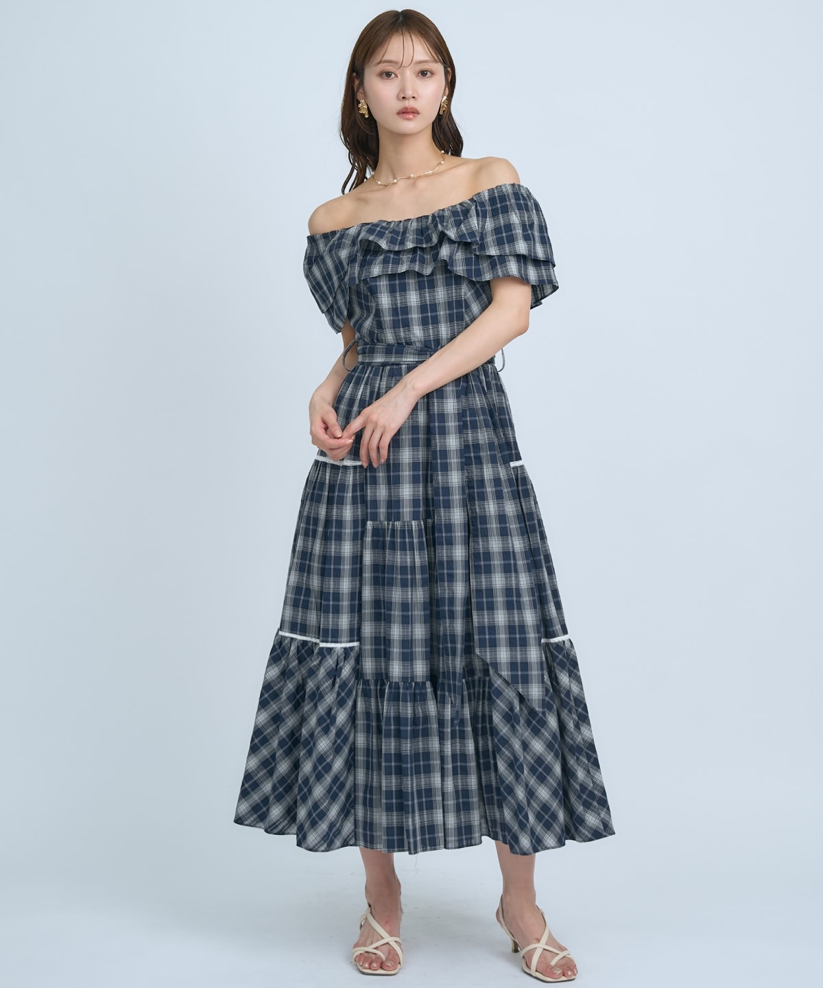 【先行予約受付中】オフショルチェックフレアワンピース