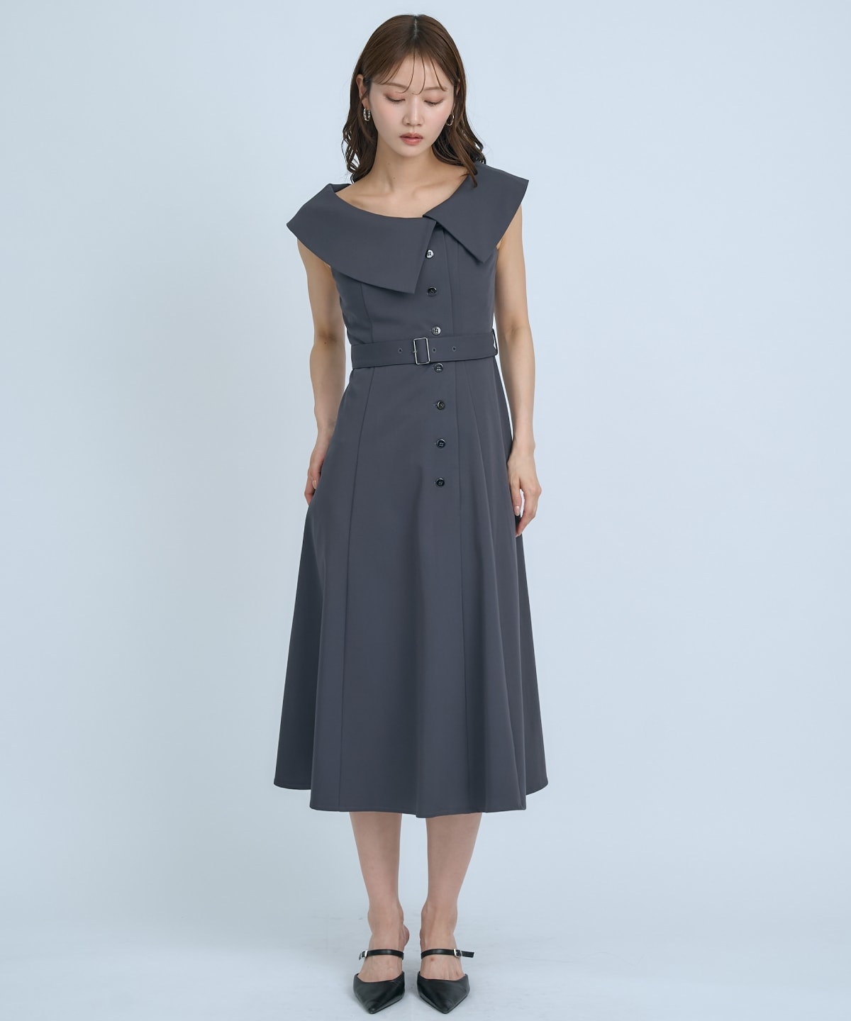 【先行予約受付中】アシメビックカラー前ボタンワンピース