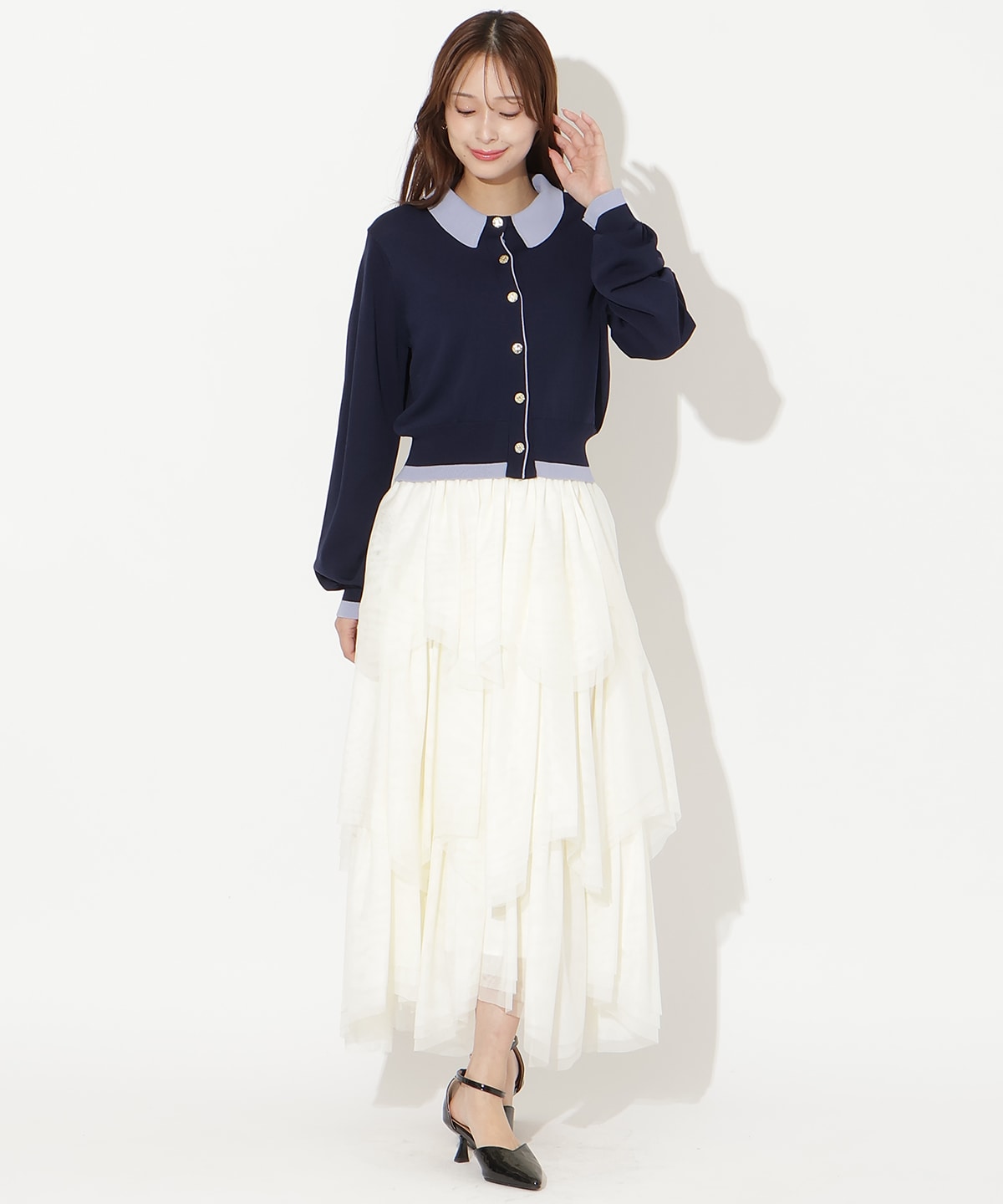 【先行予約受付中】配色レイヤードライクニットカーディガン