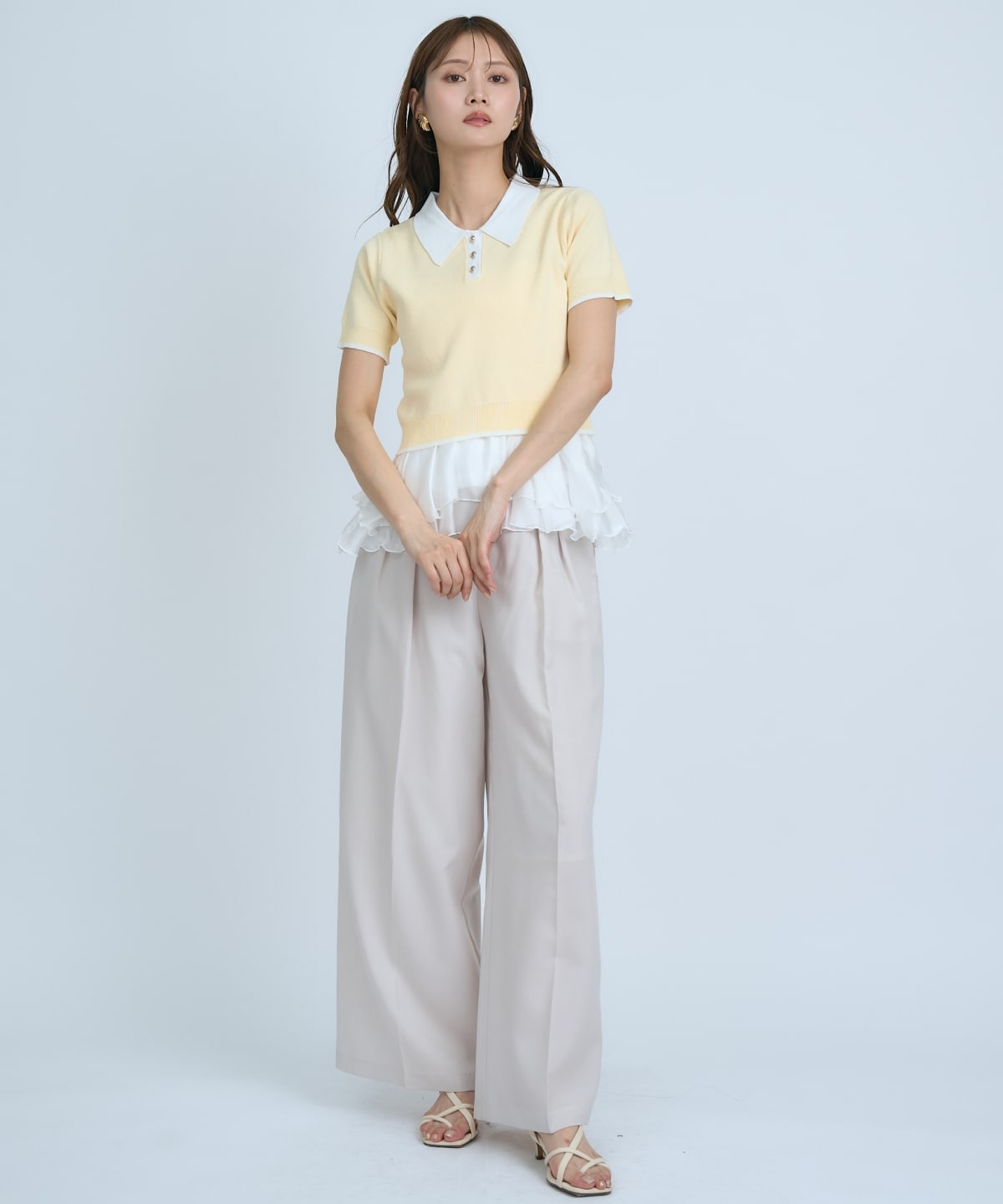 【先行予約受付中】ポロニットプルオーバー×ペプラムキャミソール