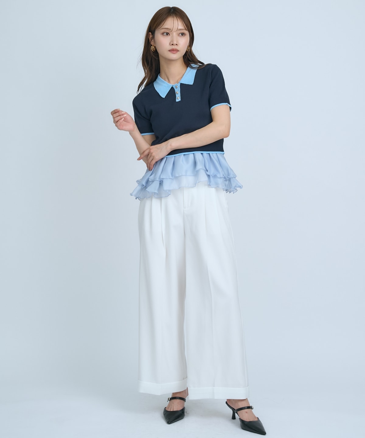 【先行予約受付中】ポロニットプルオーバー×ペプラムキャミソール