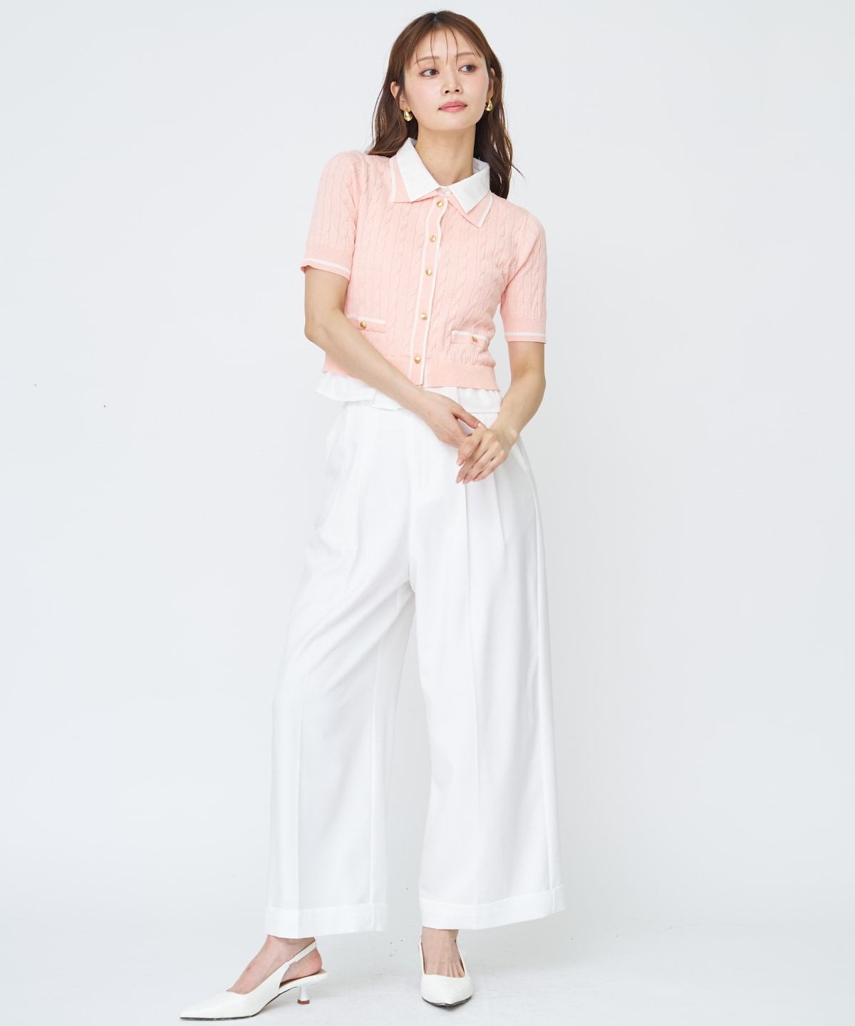 【先行予約受付中】配色シャツ襟ペプラムニットプルオーバー