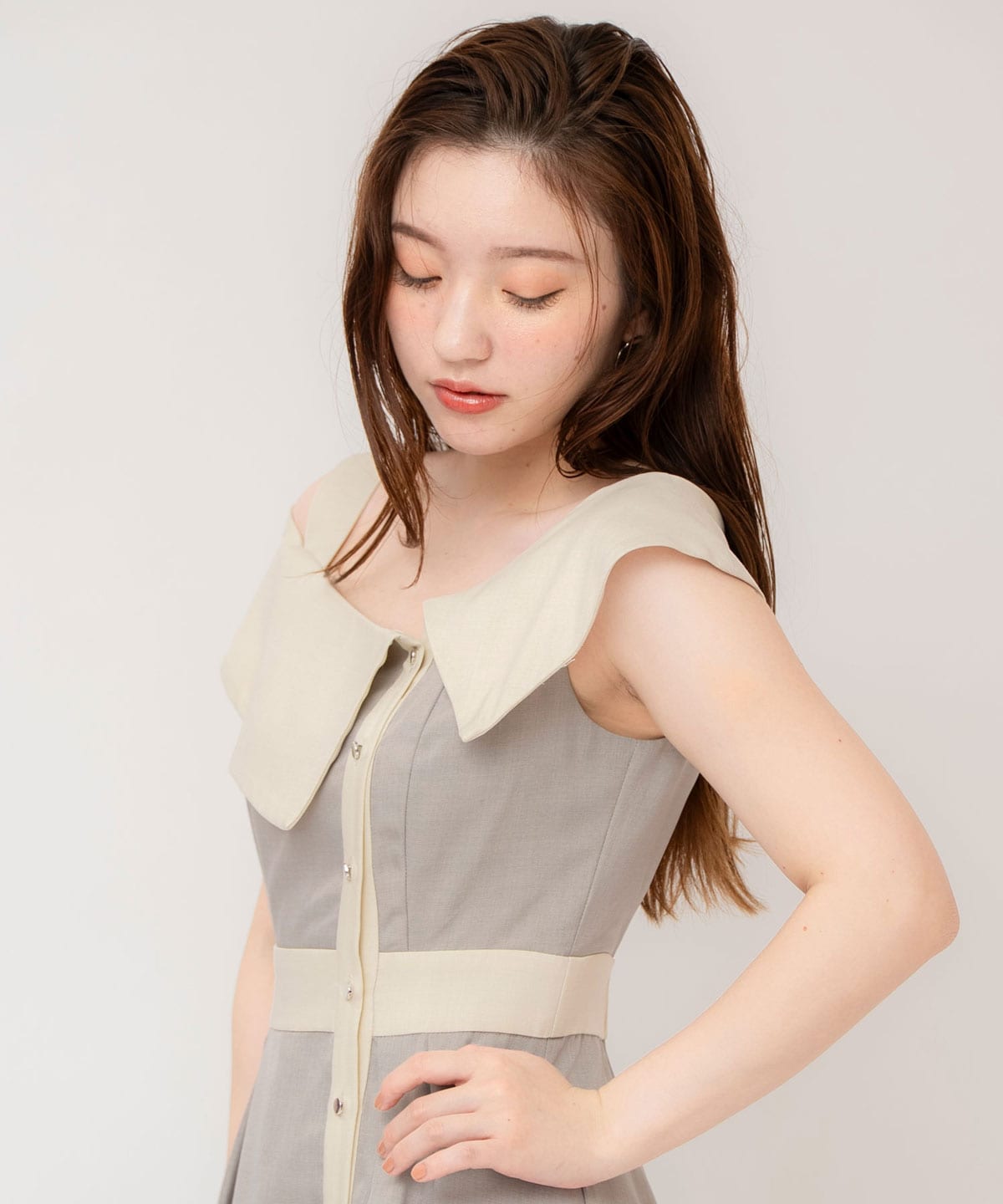 バイカラーアシメショルダーワンピース