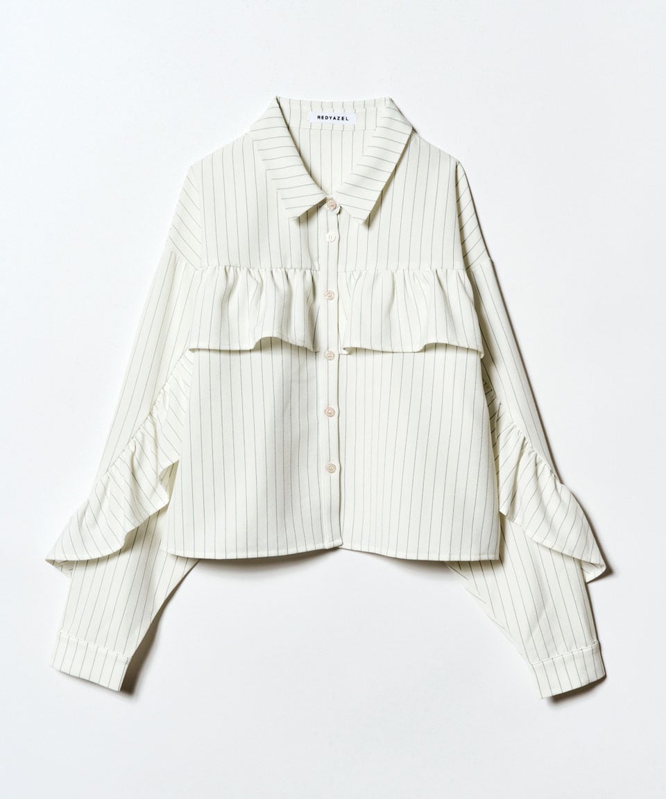 フリルラインストライプブラウス