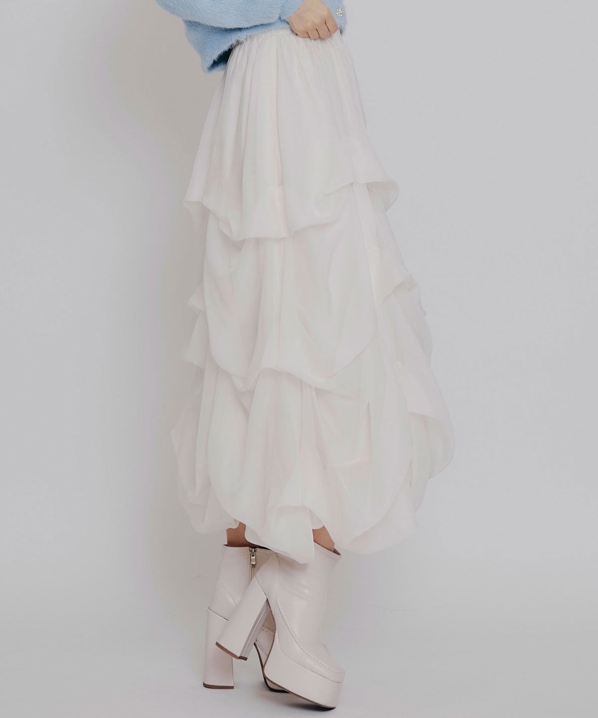 タックバルーンボリュームシフォンロングスカート