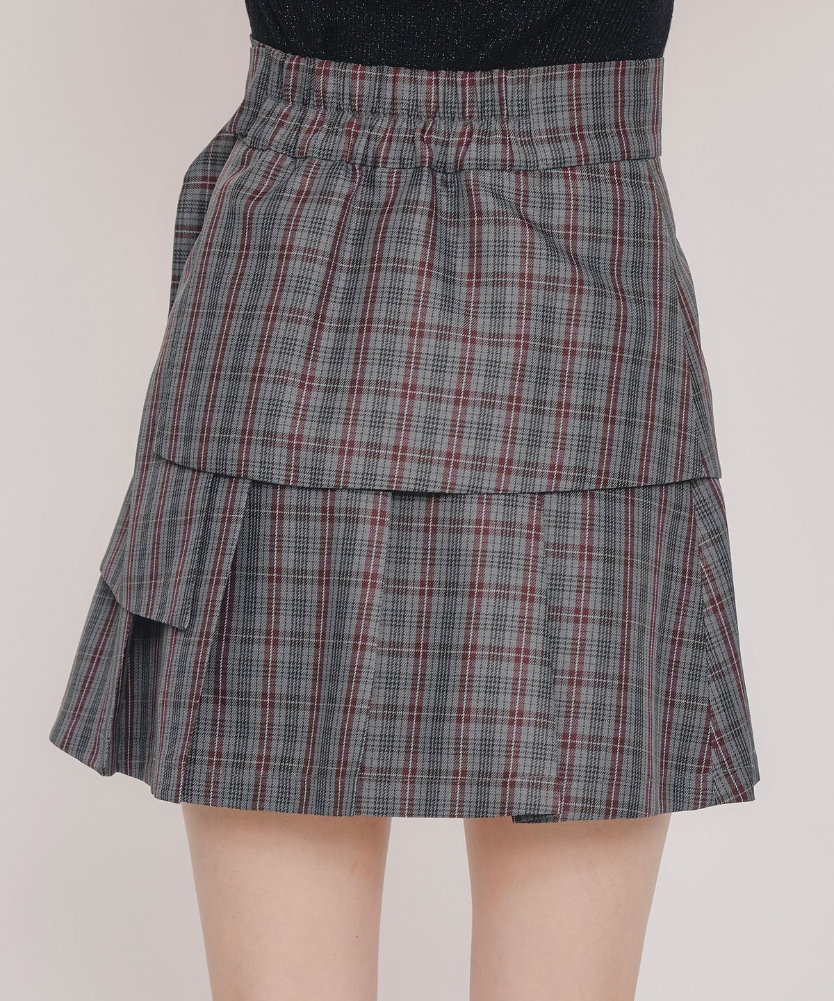 レイヤードライクチェックプリーツミニスカート