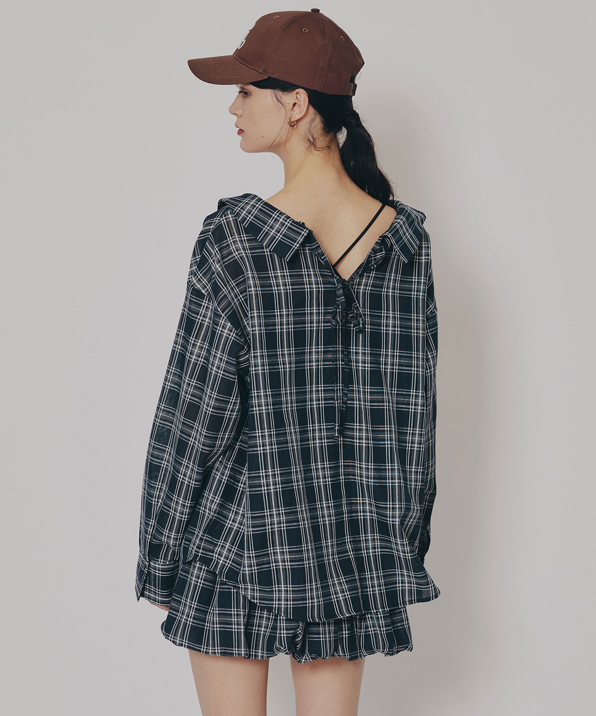 マルチWAYチェックブラウス×バルーンスカートセットアップ