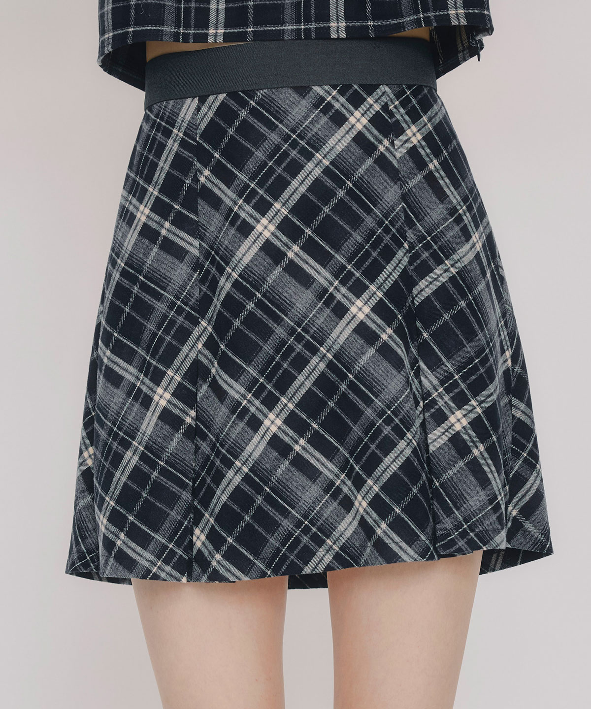 バイアスチェックショートブラウス×プリーツミニスカートセットアップ