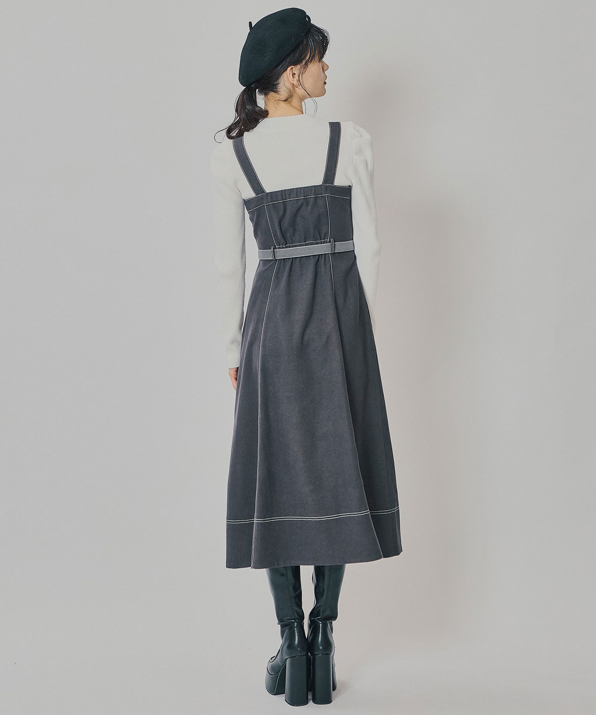 スエードライクショートジャケット×バイカラーワンピースセットアップ