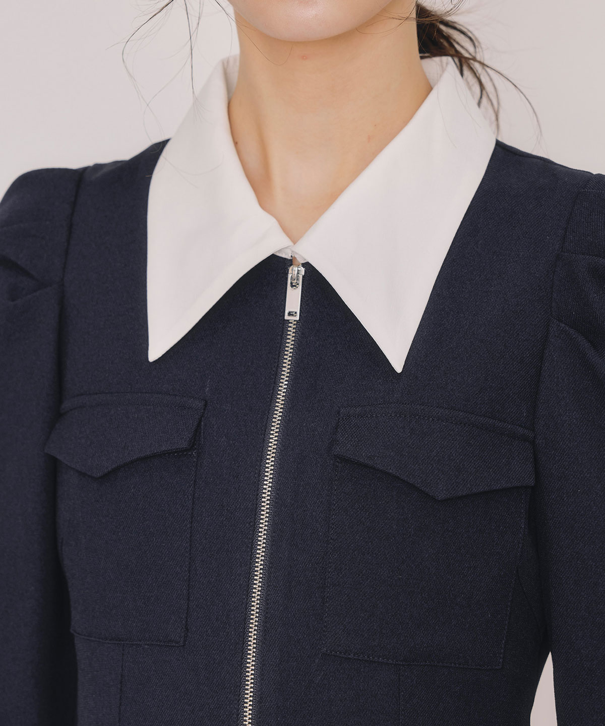 フロントZIPバイカラーロングワンピース