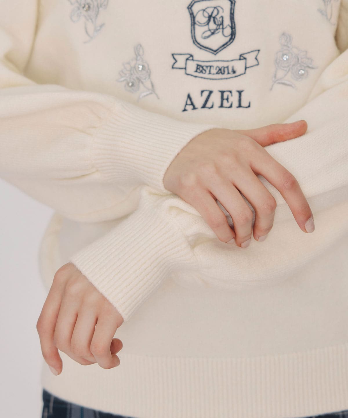 ビジューロゴエンブロイダリーニットプルオーバー