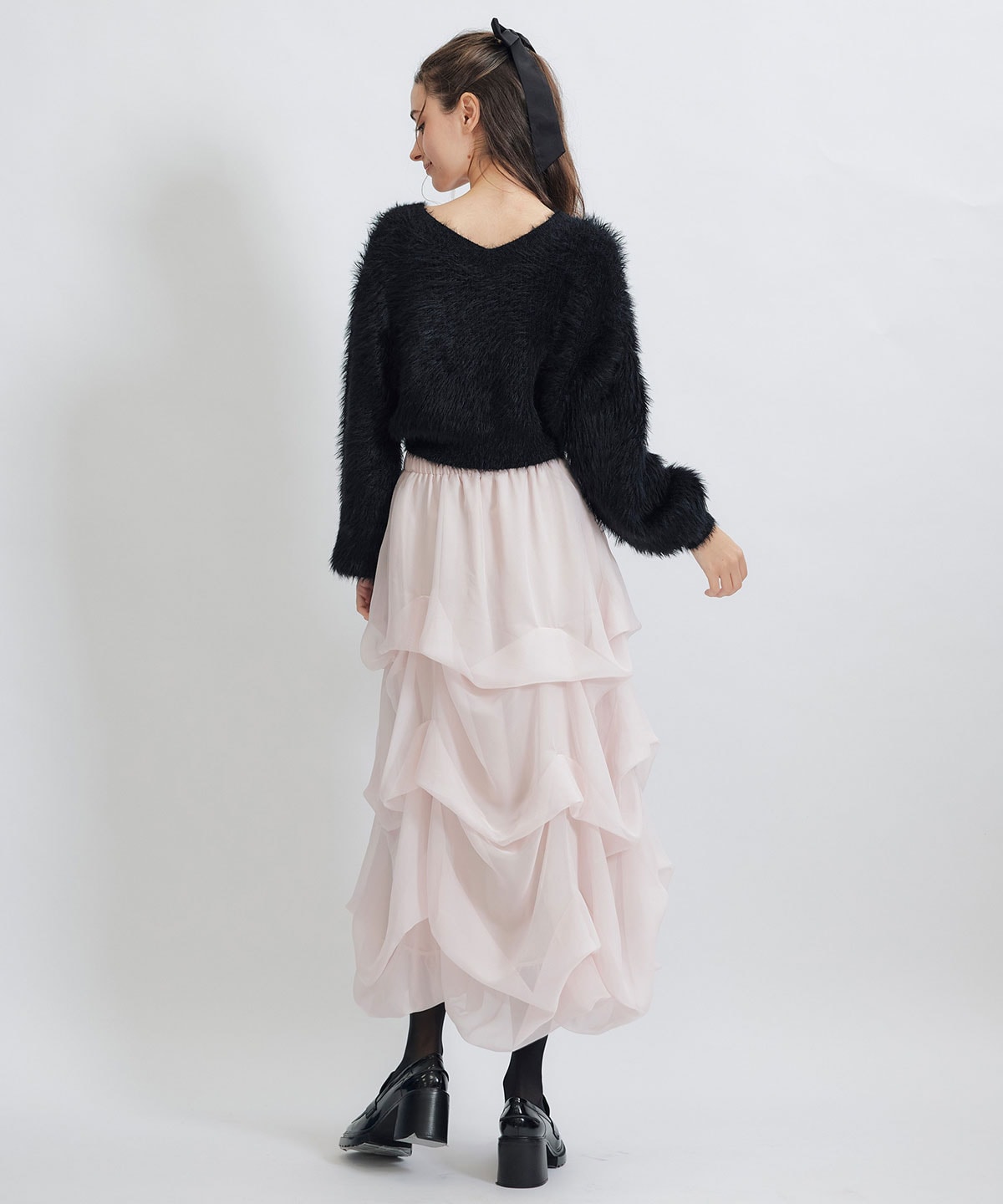 タックバルーンボリュームシフォンロングスカート