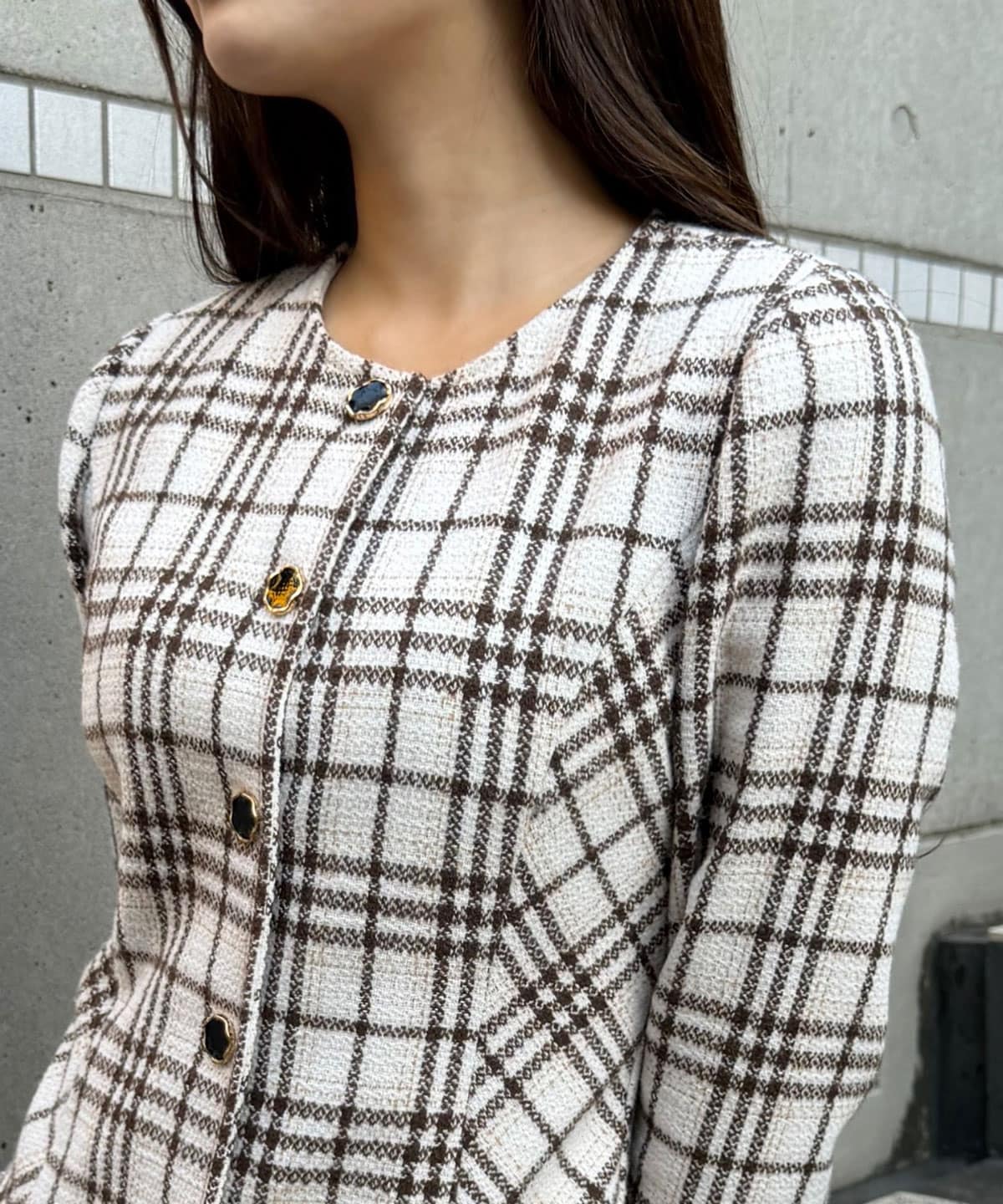 バイアスチェックツイードミニワンピース