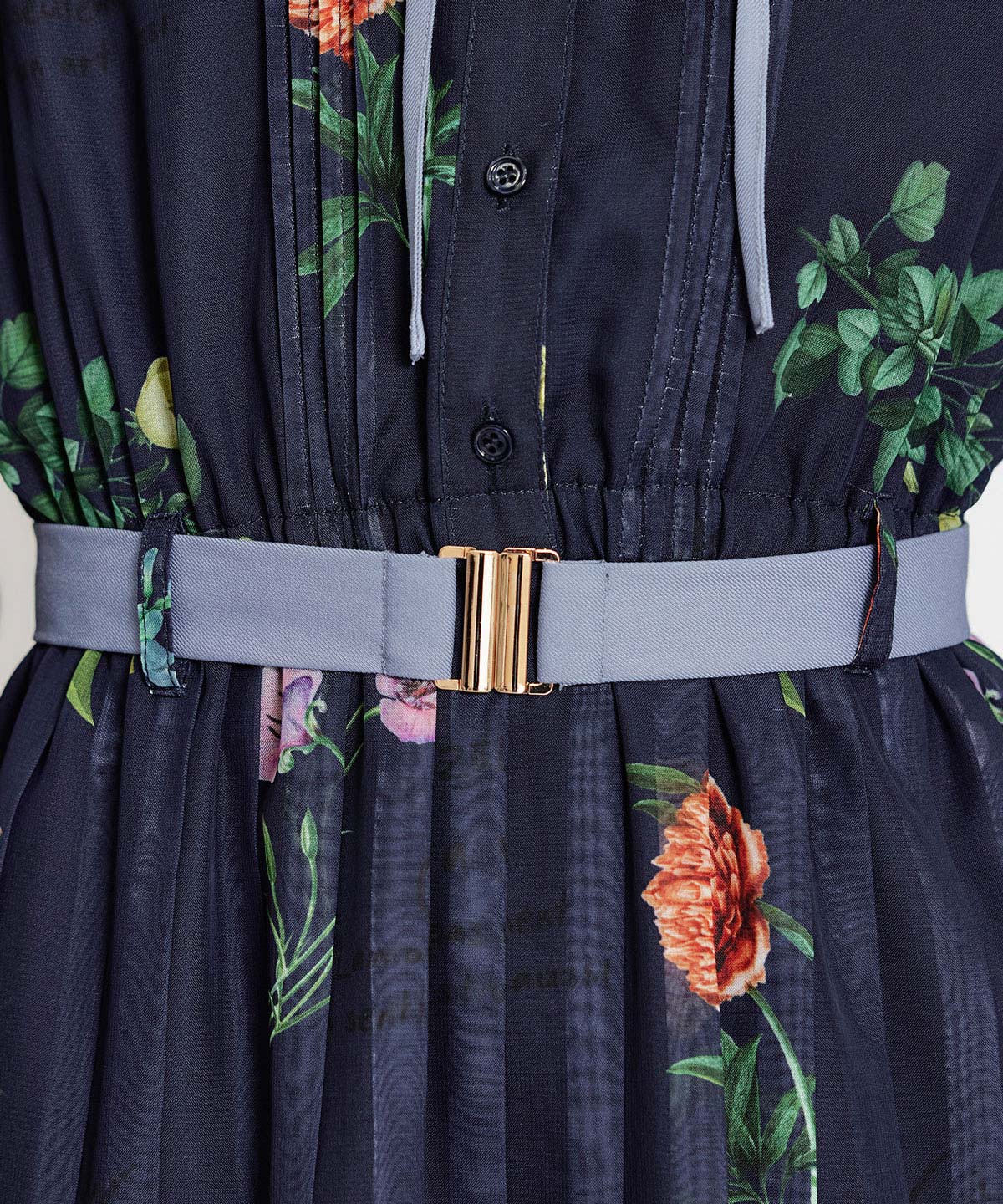 シアーフラワープリーツロングワンピース