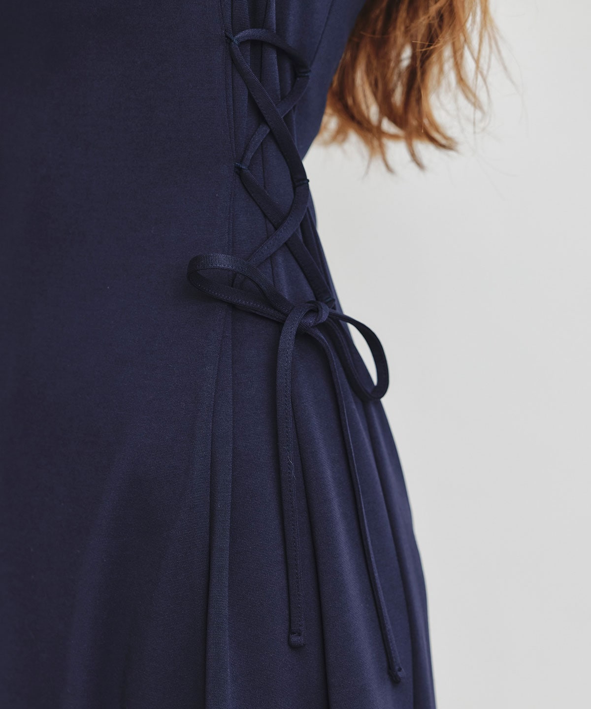 ポロカットレースアップフレアロングワンピース