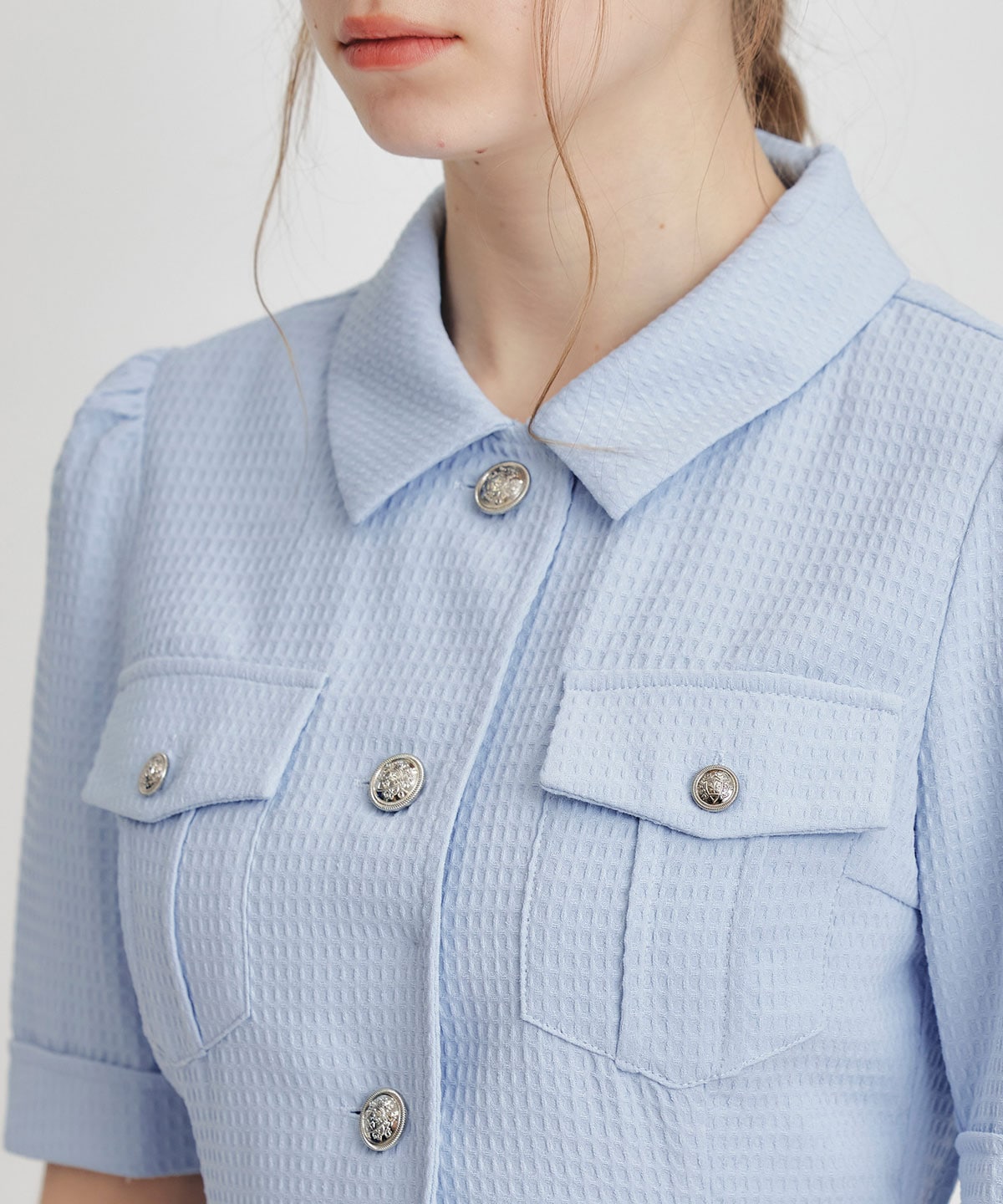 エンブレムボタンワッフルミニシャツワンピース